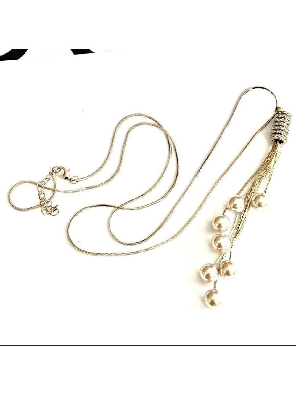 NEW-CRYSTALDRUM/PEARLSTASSEL Cluster Pendant Chain